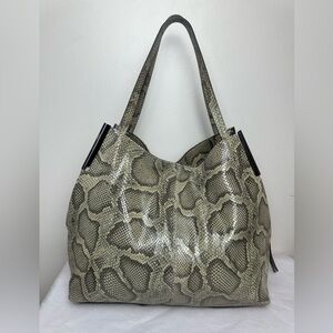 Vince Camuto Leather Snake-Print Shoulder Tote
